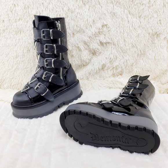 Slacker Goth Punk Platform Triangle Details Mid Calf Boots 160 - Picture 5 of 12